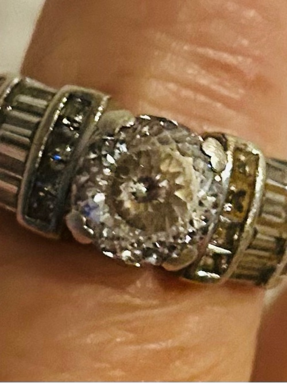 Diamonique Silver Clear Halo Engagement-Style Ring